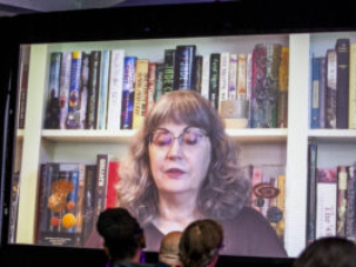 Martha Wells (online) introduces a Nebula Award at our 60th Anniversary Nebula Awards Ceremony on June 7. (Photo Credit: Kaitrin Acuna.)