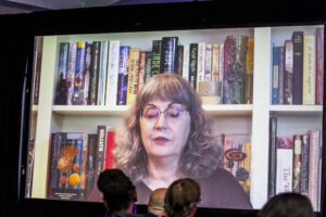 Martha Wells (online) introduces a Nebula Award at our 60th Anniversary Nebula Awards Ceremony on June 7. (Photo Credit: Kaitrin Acuna.)