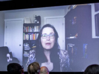 Kevin O&#039;Donnell, Jr. Service to SFWA Award recipient C.J. Lavigne delivers her acceptance speech (online) at our 60th Anniversary Nebula Awards Ceremony. (Photo Credit: Kaitrin Acuna, 2025.)