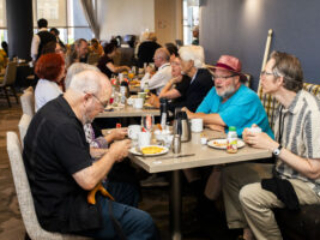 SFWA Board Member Steven D. Brewer joins Past SFWA Presidents Anthony Eichenlaub (also a current Board Member) and Joe Haldeman at our Breakfast of the Presidents. (Photo Credit: Kaitrin Acuna, 2025.)