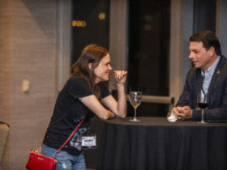 Mary Thompson and Nebula Finalist José Pablo Iriarte at our 60th Anniversary Nebula Awards Conference. (Photo Credit: Kaitrin Acuna, 2025.)
