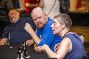 Nebula Finalist Ray Nayler shares a conversation with Grand Master Nicola Griffith. (Photo Credit: Kaitrin Acuna, 2025.)