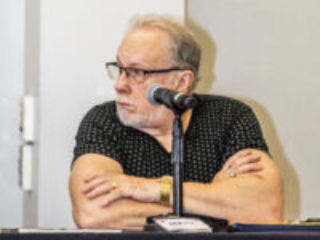 Panelist Mark W. Tiedemann, discussing science fiction at our 60th Anniversary Nebula Awards Conference. (Photo Credit: Kaitrin Acuna, 2025.)